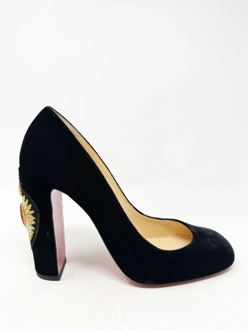 Christian Louboutin Cadrilla Corazon Velvet Block Heel Pumps Womens Size EU 39